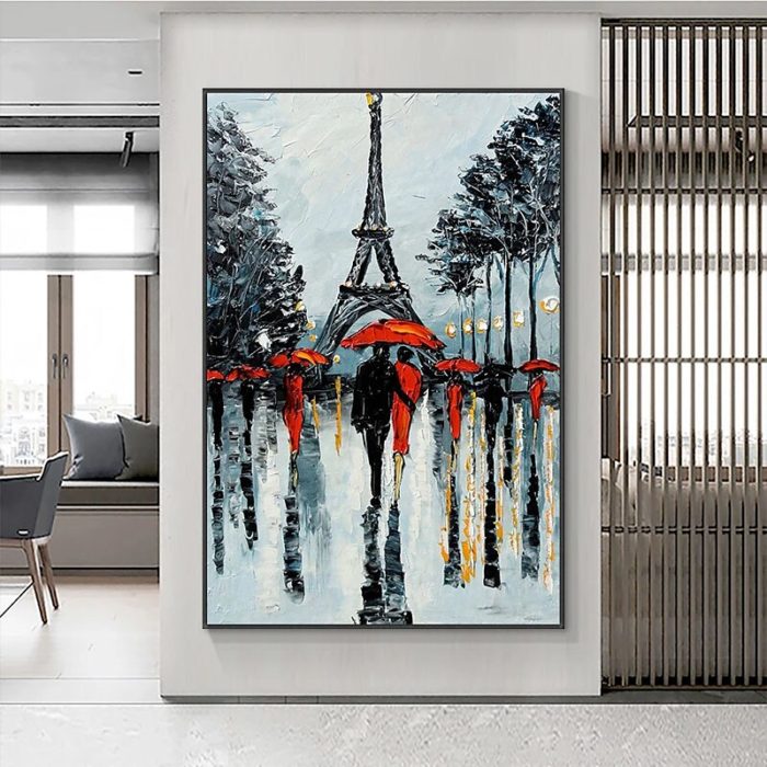 Eiffel Tower Landscape Painting Thick Texture Canvas Paintings - Image 4