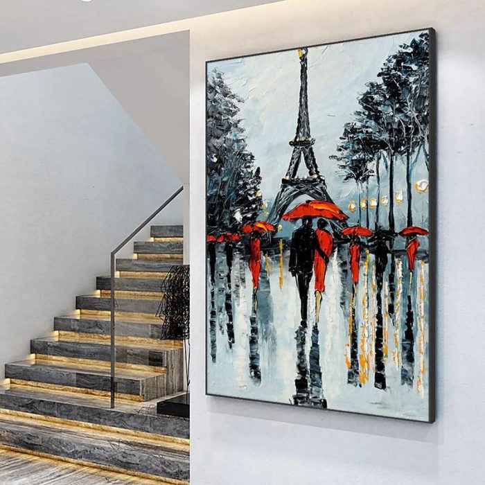 Eiffel Tower Landscape Painting Thick Texture Canvas Paintings