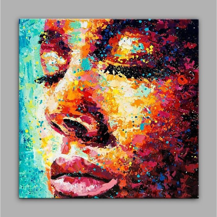 Face Figures Canvas Wall Art Knife Palette Acrylic Painting Decor - Image 2