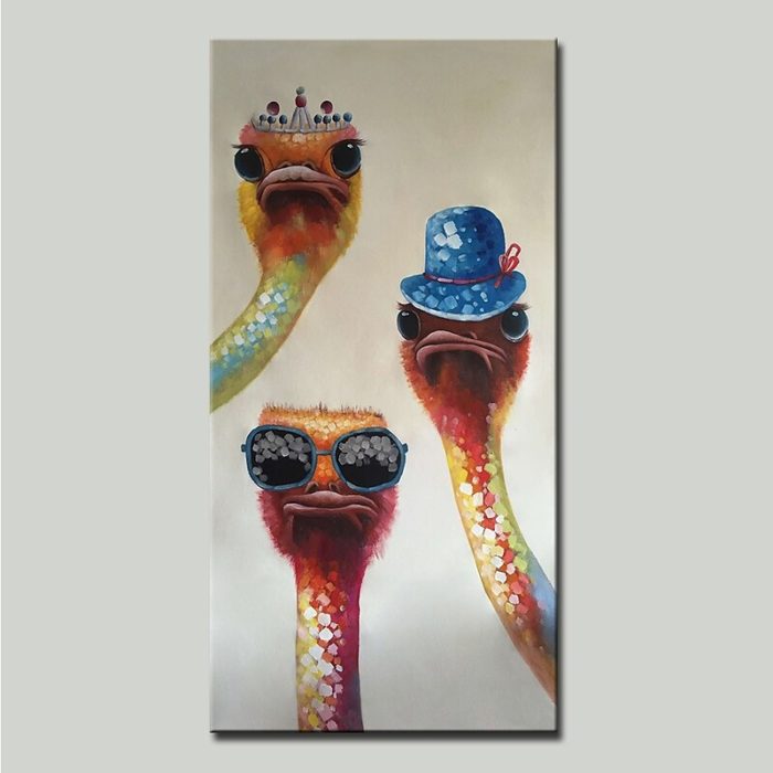 Family Of Ostrich Nursery Oil Painting Vertical Artwork Wall Art - Image 2