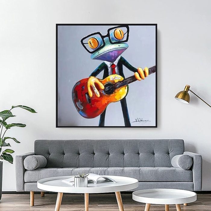 Gentry Frogs Plays Guitar Oil Painting Funny Animals Canvas Art - Image 3