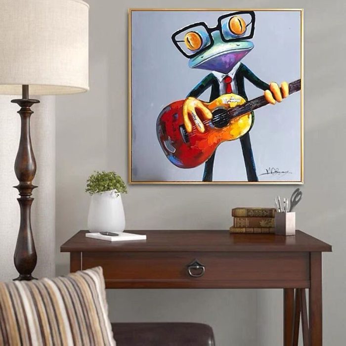 Gentry Frogs Plays Guitar Oil Painting Funny Animals Canvas Art - Image 5