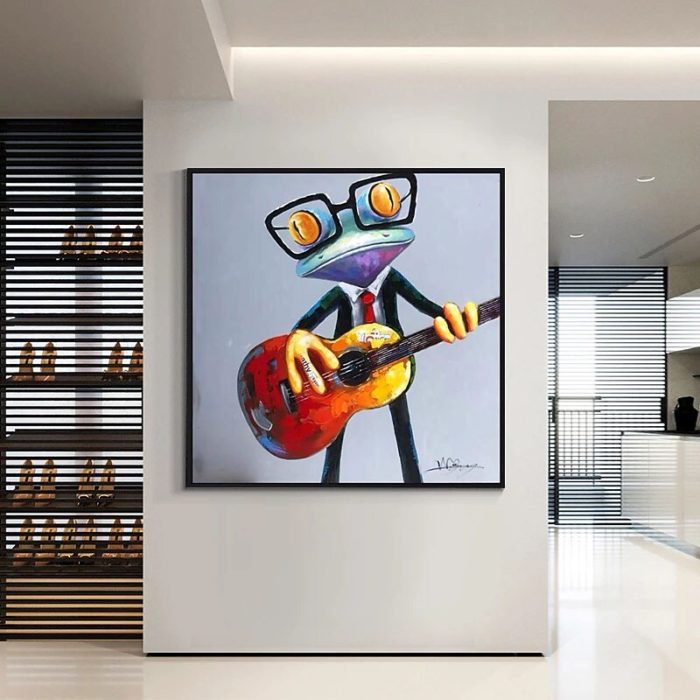 Gentry Frogs Plays Guitar Oil Painting Funny Animals Canvas Art