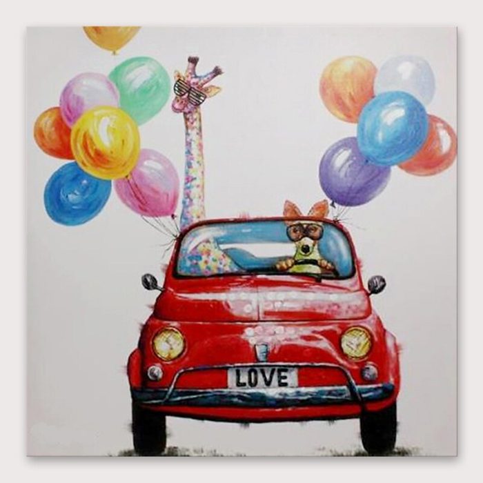 Giraffe Car and Balloons Canvas Painting Fine Arts Home Decor - Image 2