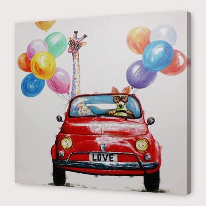 Giraffe Car and Balloons Canvas Painting Fine Arts Home Decor - Image 4