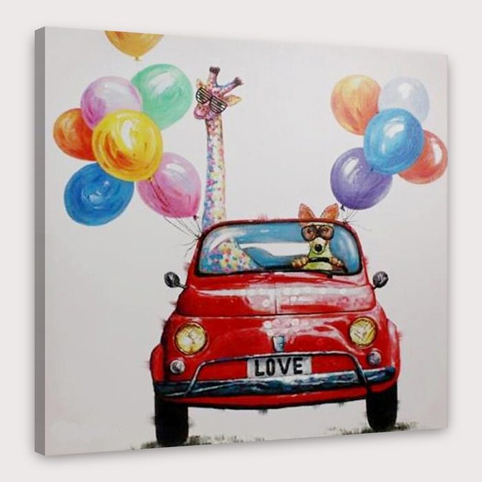 Giraffe Car and Balloons Canvas Painting Fine Arts Home Decor - Image 3