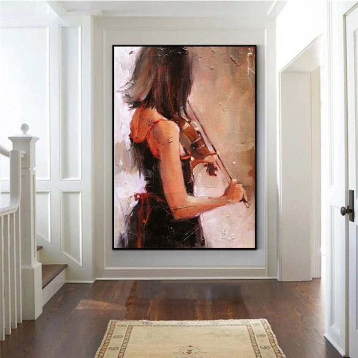 Girl Playing Violin Canvas Oil Paintings For Decorating Living Room - Image 3