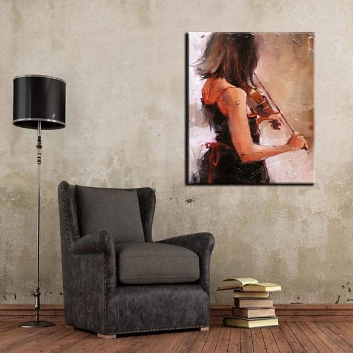 Girl Playing Violin Canvas Oil Paintings For Decorating Living Room - Image 6