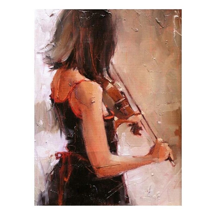 Girl Playing Violin Canvas Oil Paintings For Decorating Living Room - Image 2