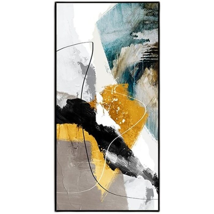 Gold Teal Abstract Painting Vertical Modern Canvas Art Decoration - Image 2