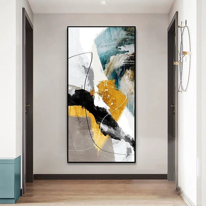 Gold Teal Abstract Painting Vertical Modern Canvas Art Decoration - Image 4