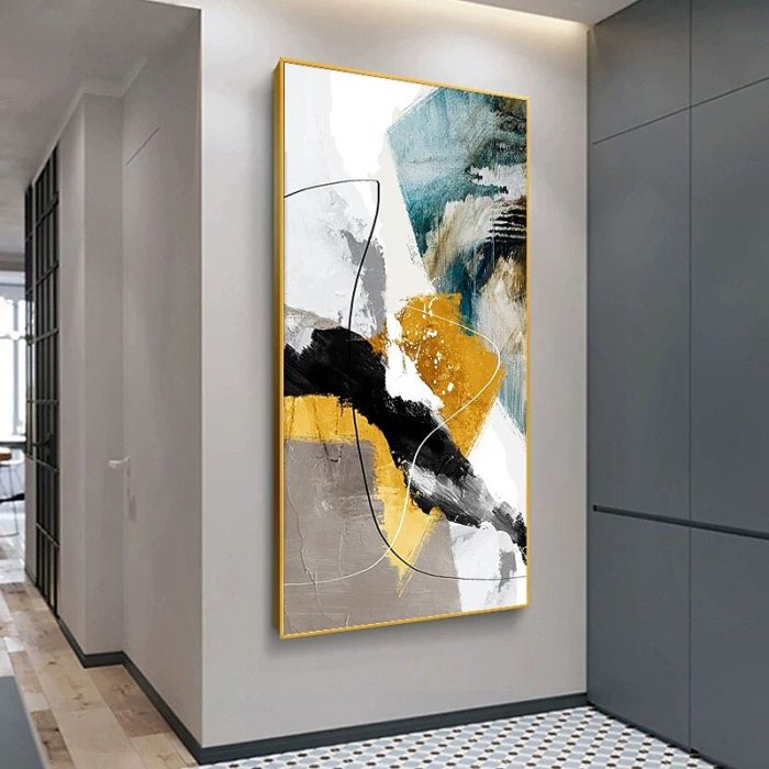 Gold Teal Abstract Painting Vertical Modern Canvas Art Decoration - Image 5