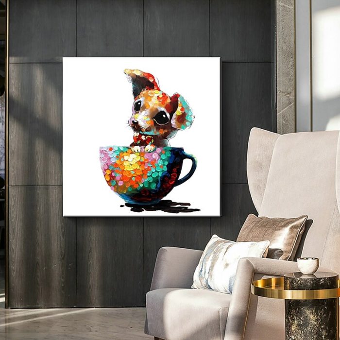 Hand Painted Teacup Puppy Oil Painting Decorations For Stair - Image 3