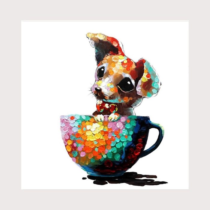 Hand Painted Teacup Puppy Oil Painting Decorations For Stair - Image 2