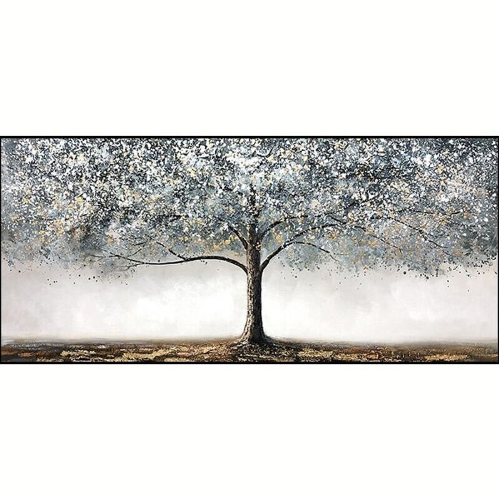 Large Tree Art Oil Painting Silver Acrylic Wall Art For Living Room - Image 2