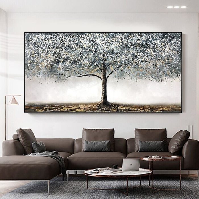 Large Tree Art Oil Painting Silver Acrylic Wall Art For Living Room - Image 5