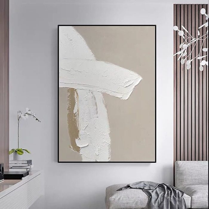 Minimalist Abstract Oil Painting White And Light Grey Wall Art - Image 6