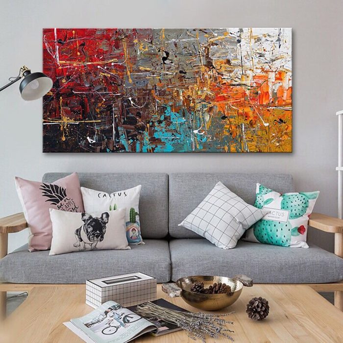 Modern Abstract Canvas Painting Metallic Hand-Crafted Artwork - Image 6