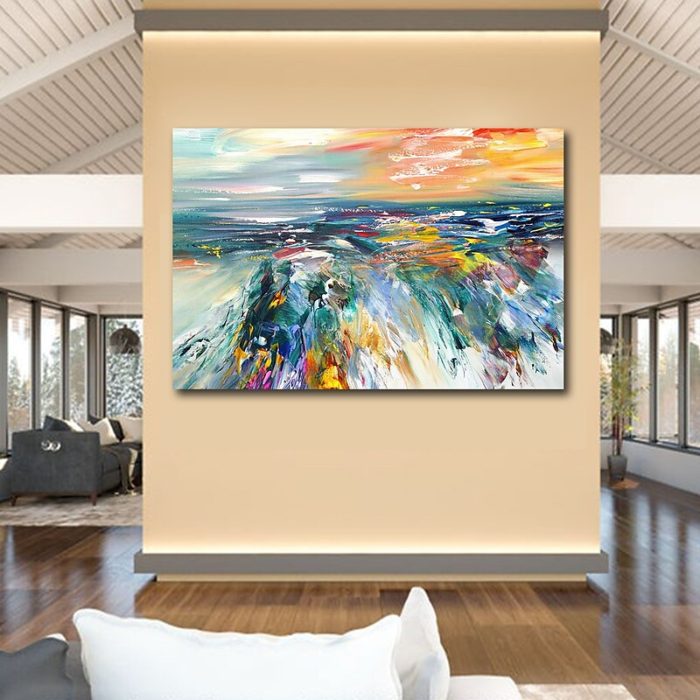 Modern Abstract Seascape Textured Oil Painting For Living Room - Image 3