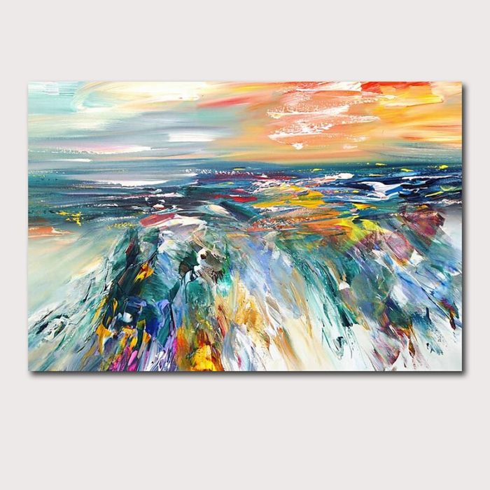 Modern Abstract Seascape Textured Oil Painting For Living Room - Image 2