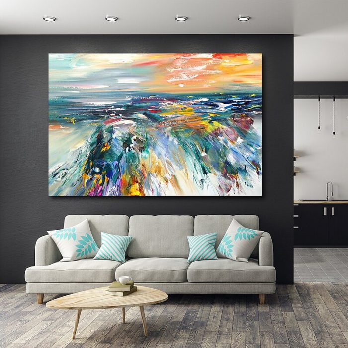 Modern Abstract Seascape Textured Oil Painting For Living Room