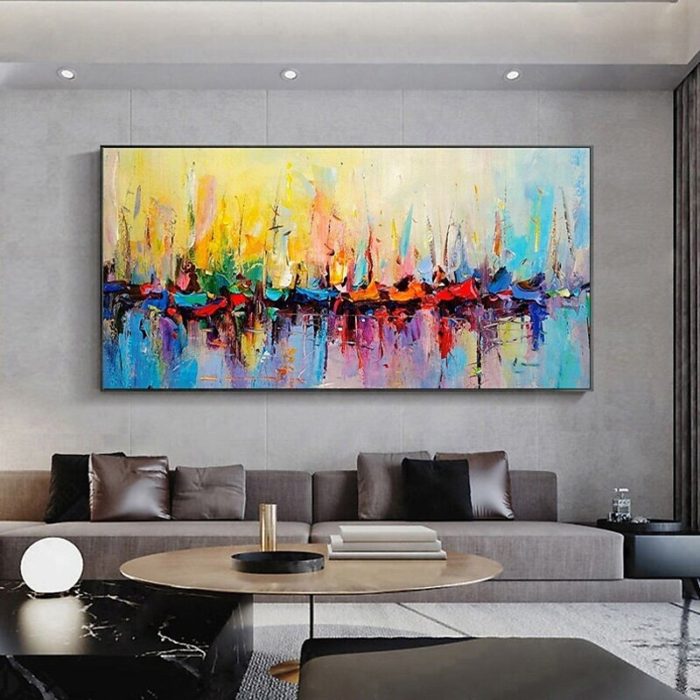 Modern Abstract Wall Painting Multicolor Handmade Canvas Art