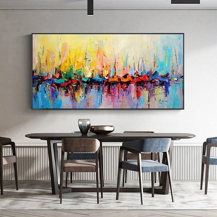 Modern Abstract Wall Painting Multicolor Handmade Canvas Art - Image 6