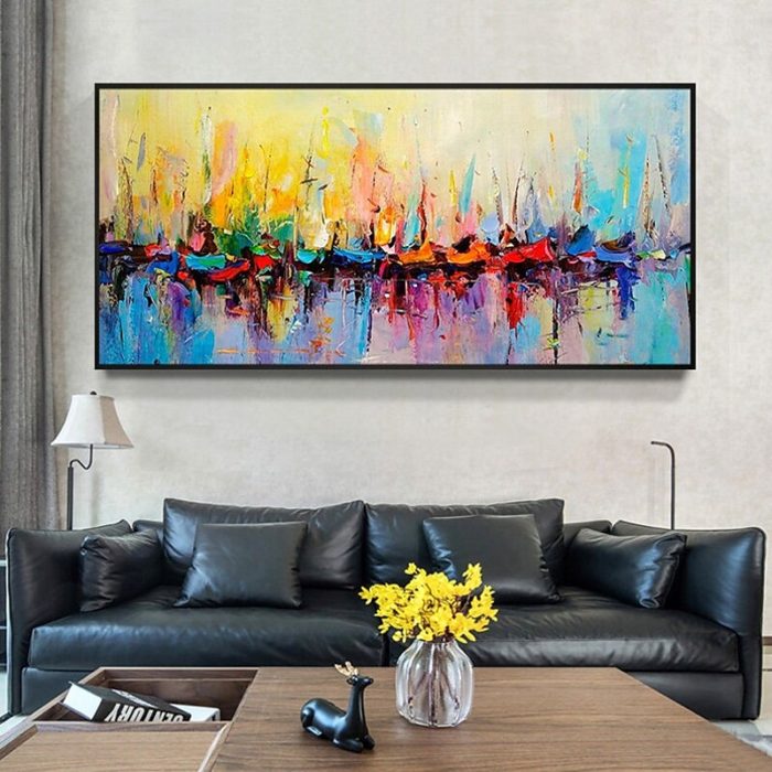 Modern Abstract Wall Painting Multicolor Handmade Canvas Art - Image 3