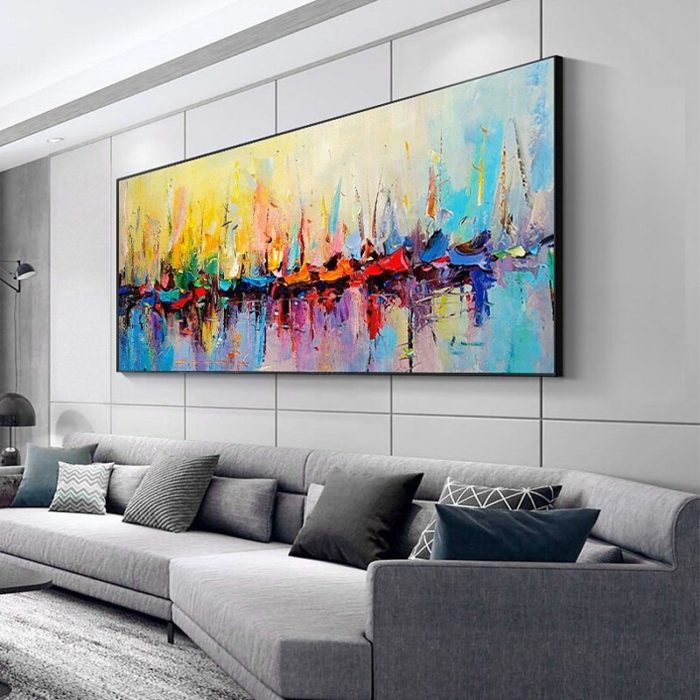 Modern Abstract Wall Painting Multicolor Handmade Canvas Art - Image 5