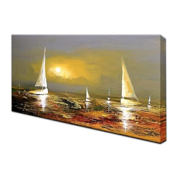 Moonlight Shoots In Water And Sailboat Painting Decor Living Room - Image 4