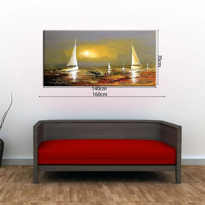 Moonlight Shoots In Water And Sailboat Painting Decor Living Room - Image 5