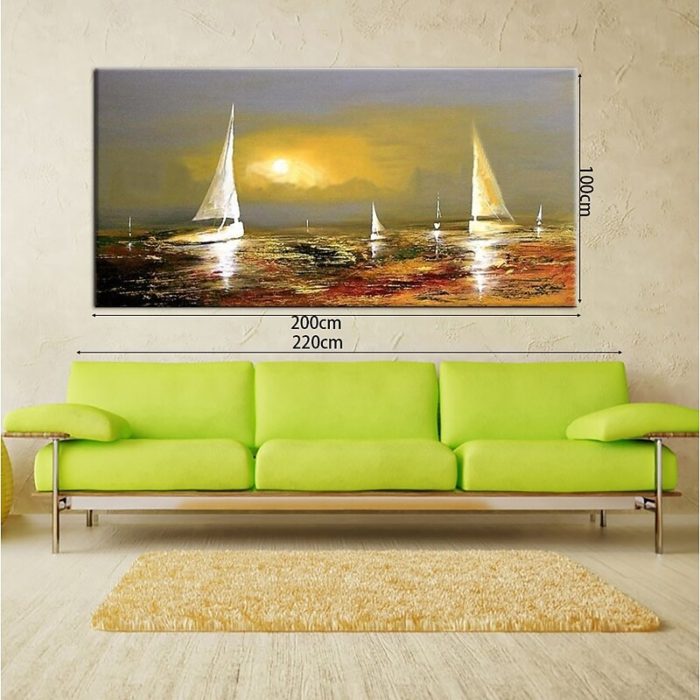 Moonlight Shoots In Water And Sailboat Painting Decor Living Room - Image 6