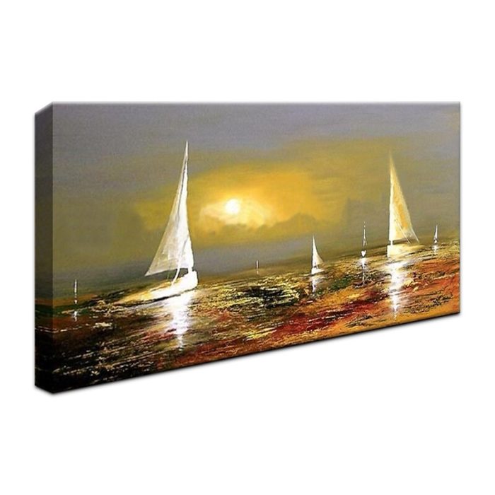 Moonlight Shoots In Water And Sailboat Painting Decor Living Room - Image 3