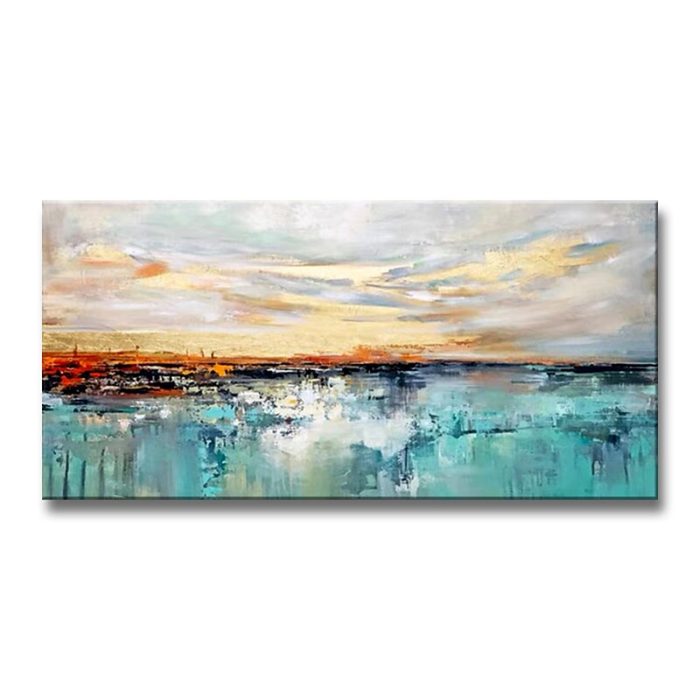 Oil Painting Abstract Landscape On Canvas Orange & Teal Home Decor - Image 2