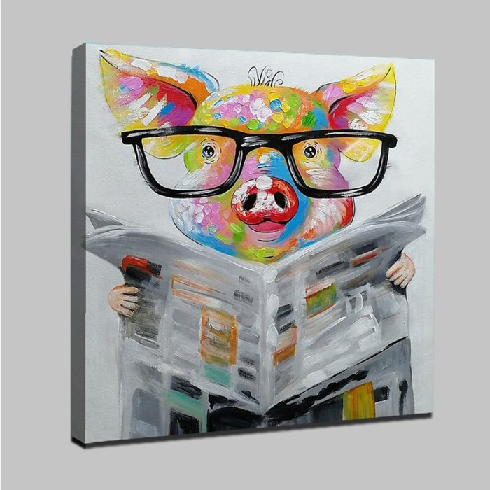 Pig Read Newspaper Painting Funny Animals Canvas Art Decor Sofa - Image 3