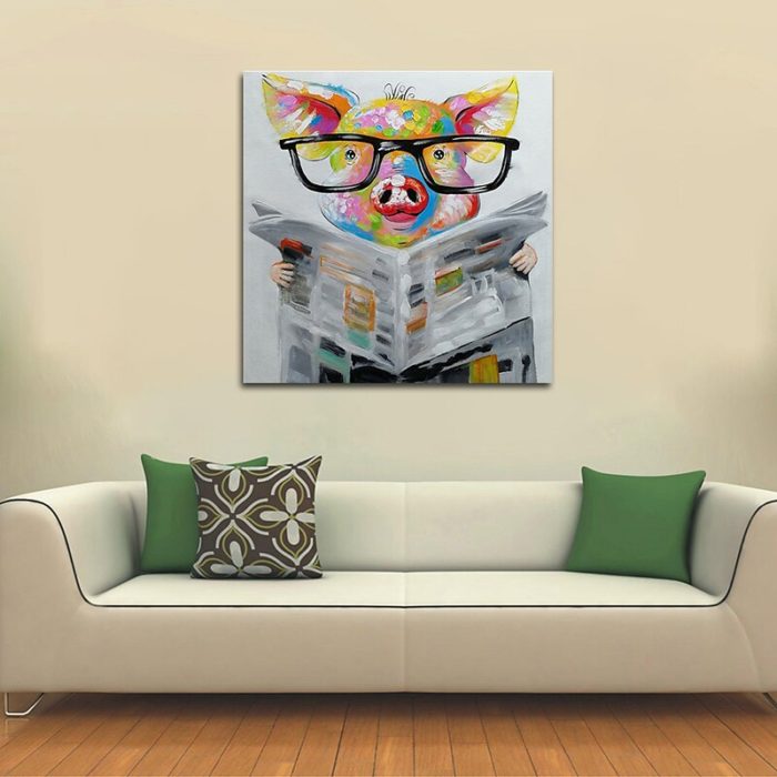 Pig Read Newspaper Painting Funny Animals Canvas Art Decor Sofa - Image 5