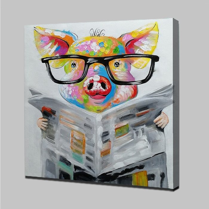 Pig Read Newspaper Painting Funny Animals Canvas Art Decor Sofa - Image 4