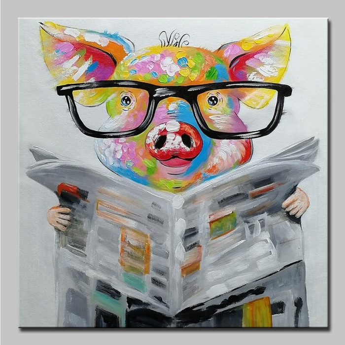 Pig Read Newspaper Painting Funny Animals Canvas Art Decor Sofa - Image 2