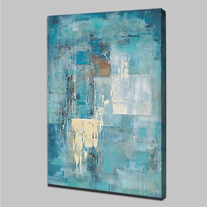 Teal Textured Modern Oil Paintings Vertical Palette Knife Painting - Image 4