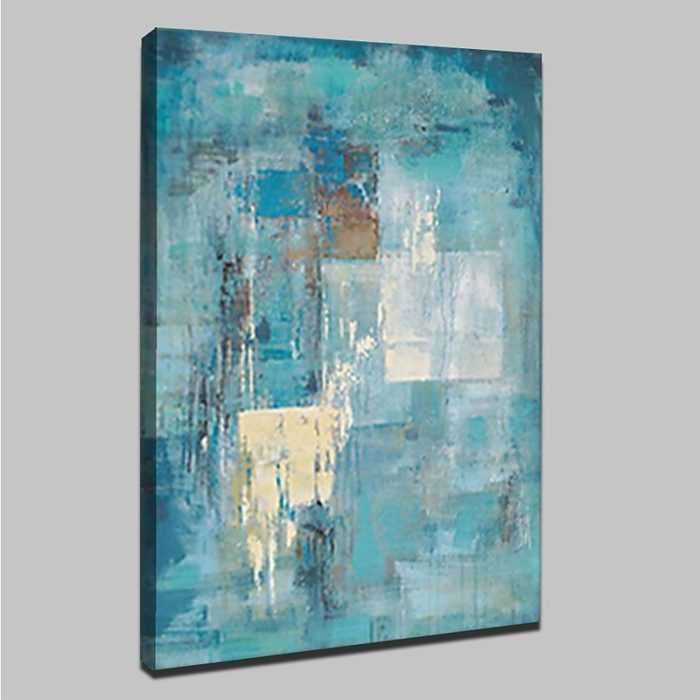 Teal Textured Modern Oil Paintings Vertical Palette Knife Painting - Image 3