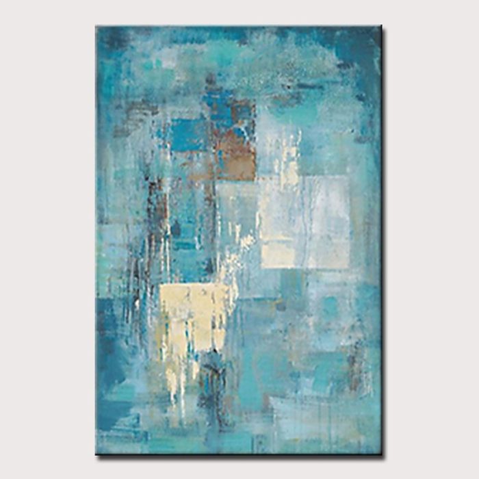 Teal Textured Modern Oil Paintings Vertical Palette Knife Painting - Image 2