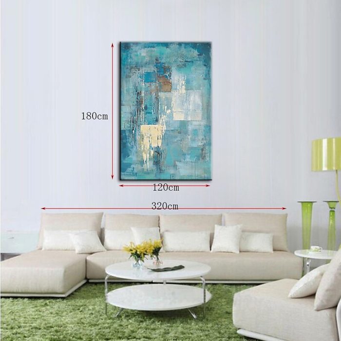 Teal Textured Modern Oil Paintings Vertical Palette Knife Painting - Image 5