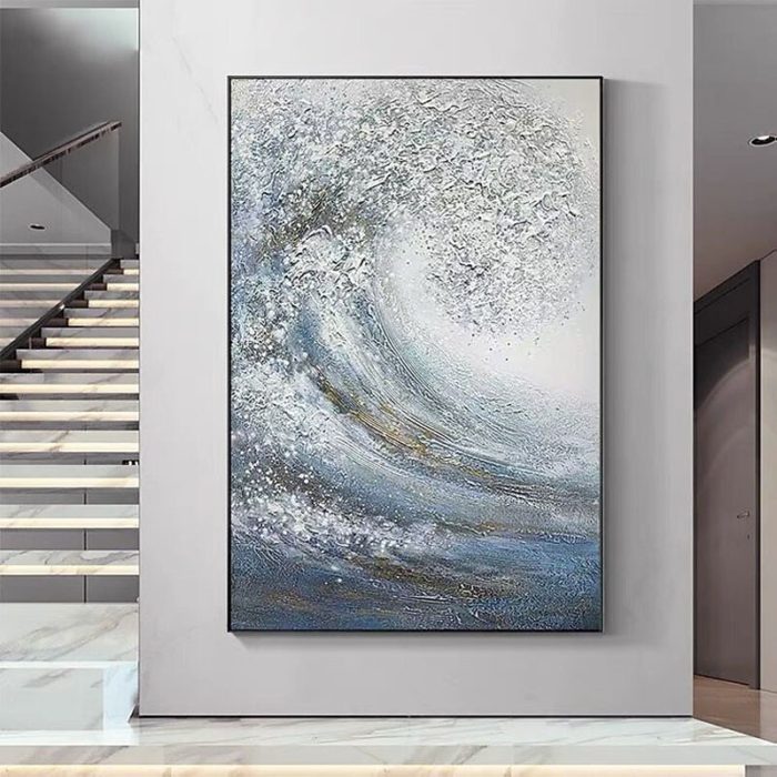 Wave Landscape Handmade Canvas Painting For Large Living Room - Image 4