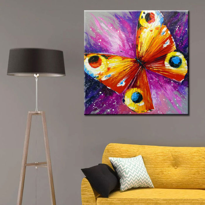 Square Canvas Paintings of Red Butterfly 3D Animal Wall Art