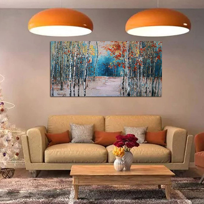 Hand Painted Aspen Tree Wall Art Texture Artwork Decor Living Room