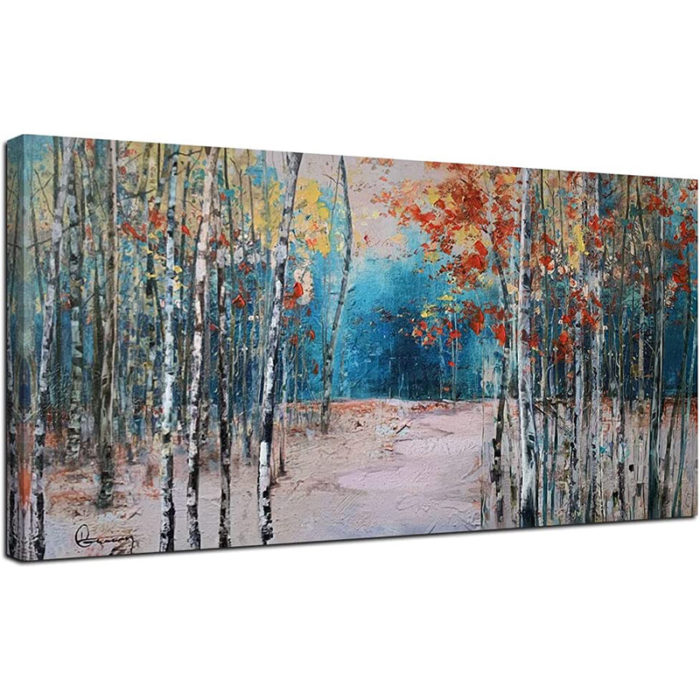 Hand Painted Aspen Tree Wall Art Texture Artwork Decor Living Room - Image 2