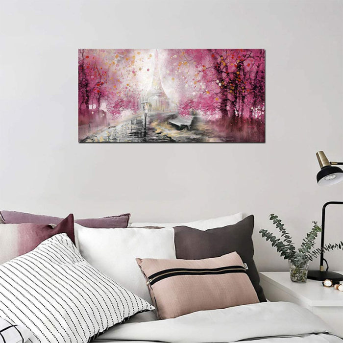 Pink Aspen Tree Oil Painting Birch Tree Art Home Decoration - Image 6