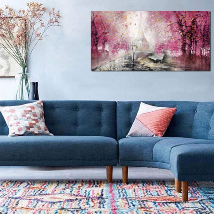 Pink Aspen Tree Oil Painting Birch Tree Art Home Decoration - Image 7