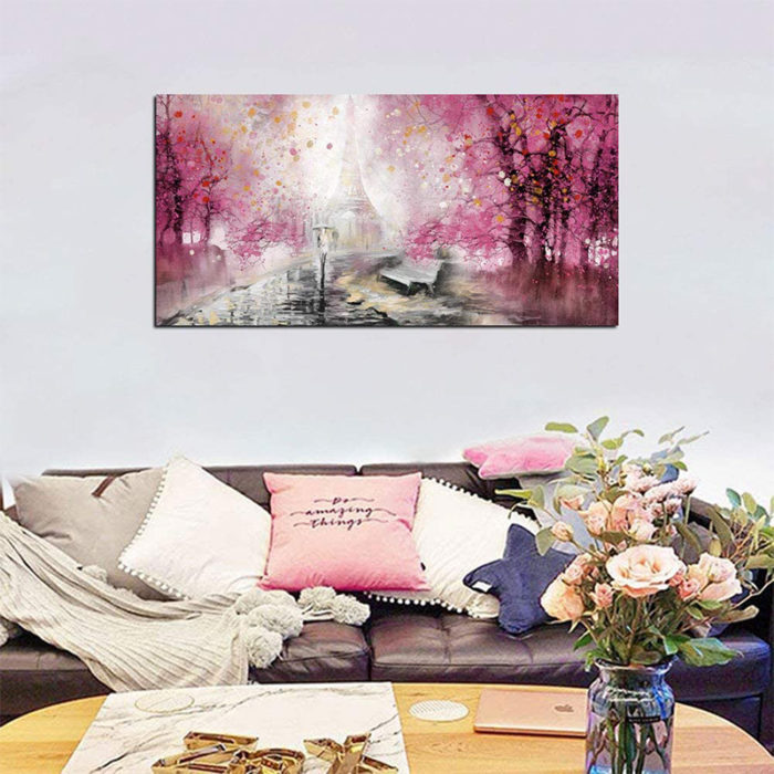 Pink Aspen Tree Oil Painting Birch Tree Art Home Decoration