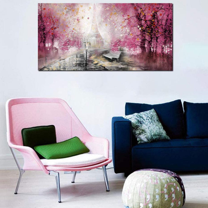 Pink Aspen Tree Oil Painting Birch Tree Art Home Decoration - Image 3